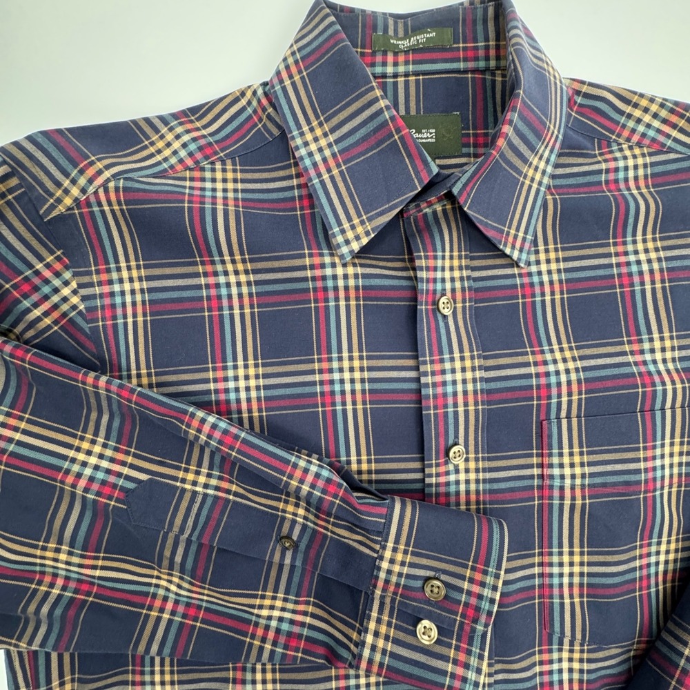 Eddie Bauer Mens Wrinkle Resistant Plaid‎ Button Up Long Sleeve Shirt Y2K